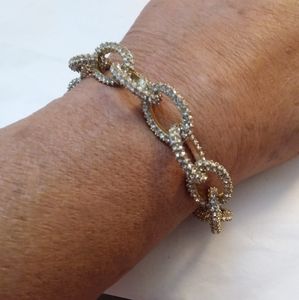 J.Crew Gold Tone Rhinestone Chunky Link Bracelet with J.Crew Jewelry Bag